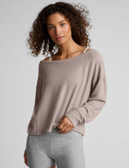 brown off the shoulder lightweight sweater.