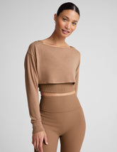 brown 2-way long sleeve cropped shrug.
