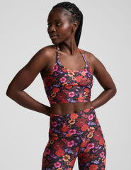 floral printed racerback cropped tank top with slim straps.