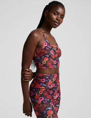 floral printed racerback cropped tank top with slim straps.