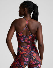 floral printed racerback cropped tank top with slim straps.