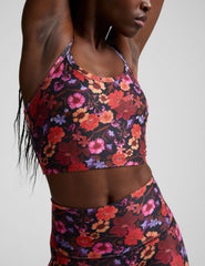 floral printed racerback cropped tank top with slim straps.