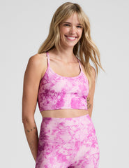 pink and white ice dye print slim racerback cropped tank top.