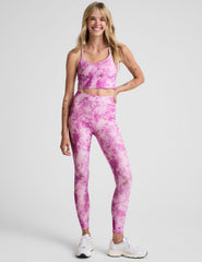 pink and white ice dye print slim racerback cropped tank top.