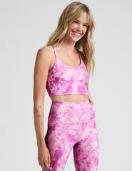 pink and white ice dye print slim racerback cropped tank top.