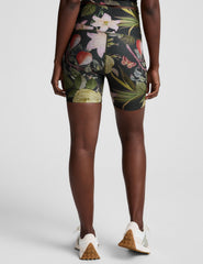 green garden printed high-waisted biker shorts.