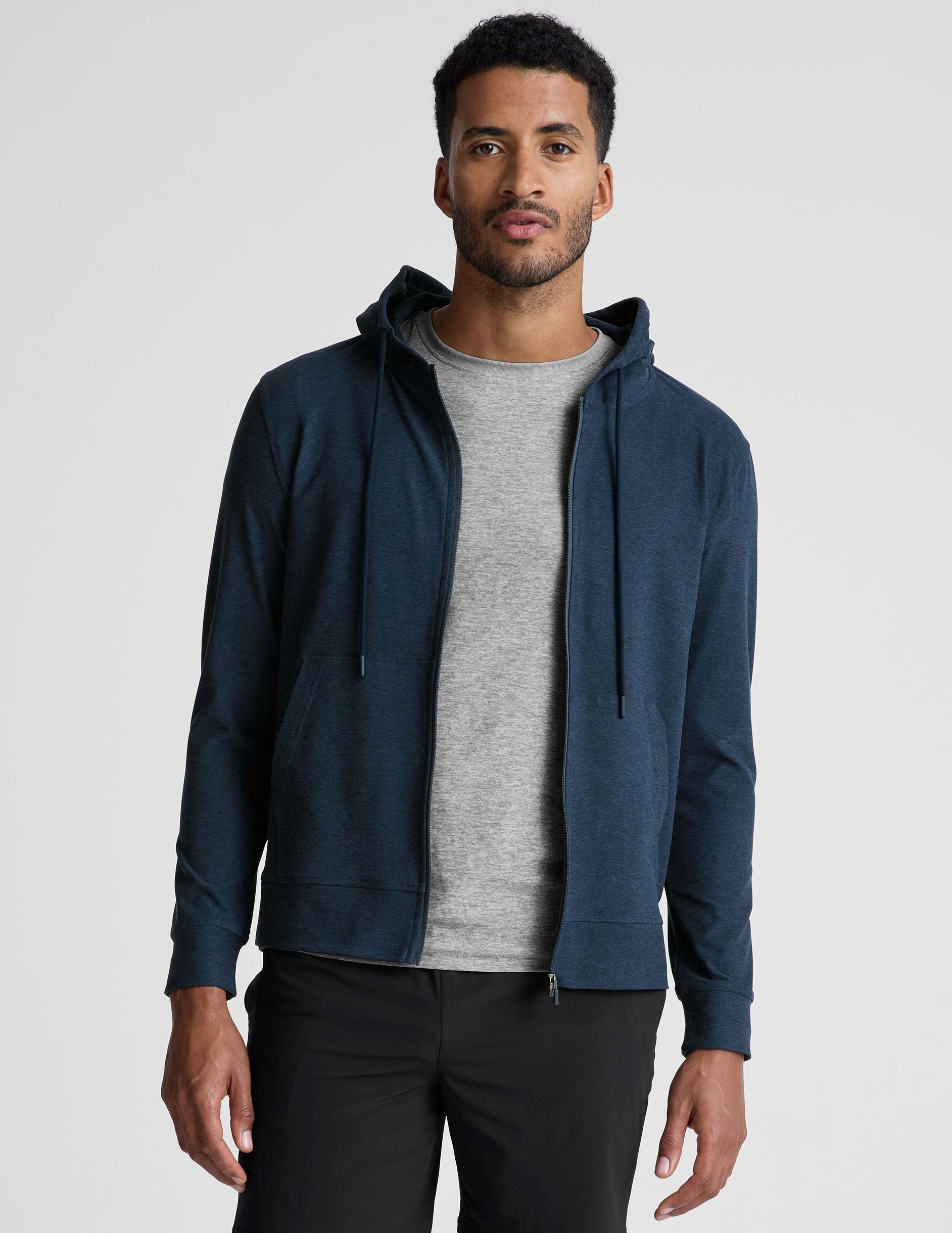 blue mens zip-up hooded jacket.