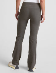 grey high-waisted bootcut pants.