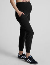 black maternity midi length joggers.