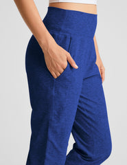 blue midi length joggers with side pockets.