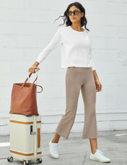brown crop wide leg midi pant