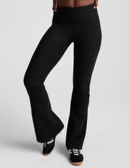 black mid-rise bootcut pant.