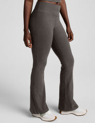 gray mid-rise bootcut pants.