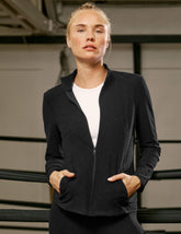 black mock neck zip up jacket