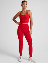 red high-waisted long length leggings.