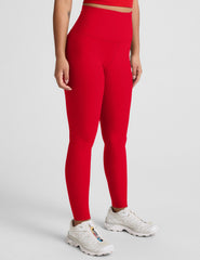 red high-waisted long length leggings.