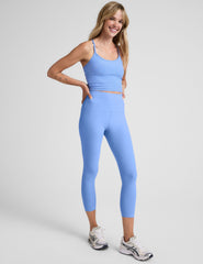blue high-waisted capri length leggings.