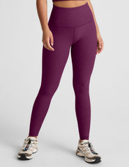 purple high-waisted midi length leggings.