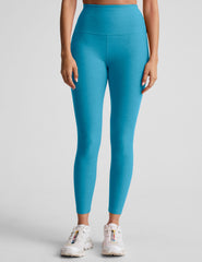 blue high-waisted midi length leggings.