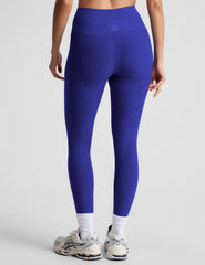 blue high-waisted midi length leggings.