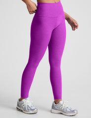 purple high-waisted midi length leggings.