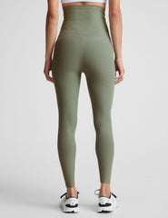 green high-waisted midi length maternity leggings.