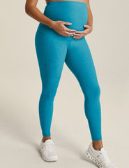 blue spacedye midi maternity pocket leggings.