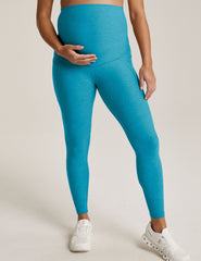 blue spacedye midi maternity pocket leggings.