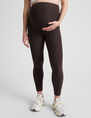 brown maternity midi length leggings with pockets.