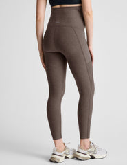 brown maternity midi leggings with side pockets.