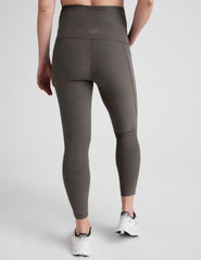 grey midi length maternity leggings with side pockets.