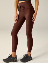 brown midi legging with drawstring at waist