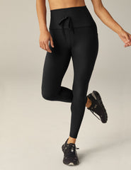black midi pocket legging with drawstring at waist