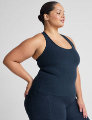 plus size navy tank paired with navy high waisted legging