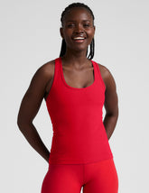 red scoop neck racerback tank top.