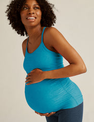 blue maternity slim racerback spacedye tank top.