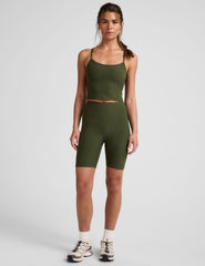green slim strapped racerback cropped tank top.