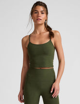 green slim strapped racerback cropped tank top.
