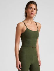 green slim strapped racerback cropped tank top.