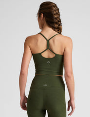 green slim strapped racerback cropped tank top.