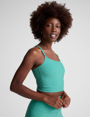 blue racerback cropped tank top.