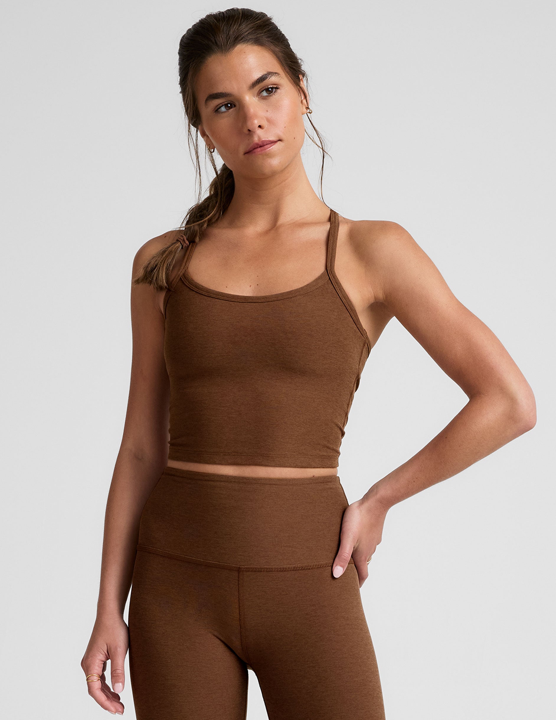 brown slim racerback cropped tank top.