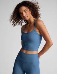 blue slim racerback cropped tank.