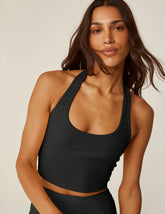 black halter neck cropped spacedye tank top.