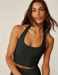 black halter neck cropped spacedye tank top.