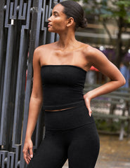 black strapless cropped top.