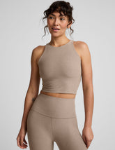 brown high neck racerback cropped tank
