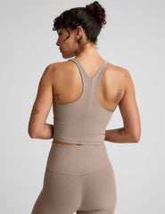 brown high neck racerback cropped tank