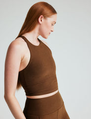 brown high-neck racerback cropped tank top.