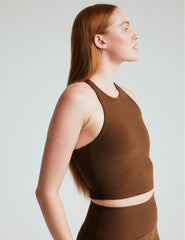 brown high-neck racerback cropped tank top.